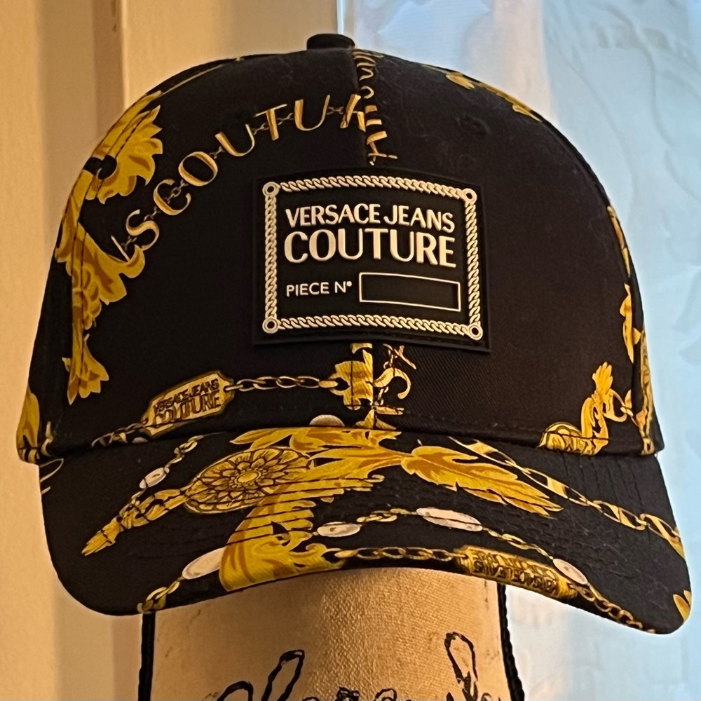 Versace Jeans Couture Black and Gold Patterned Hat